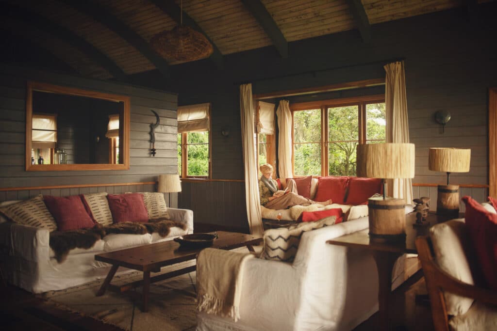 Relaxing in the afternoon in one of the sitting rooms at Entamanu