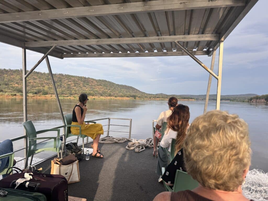View looking out the front of the Zambezi Trader Tender going along the river